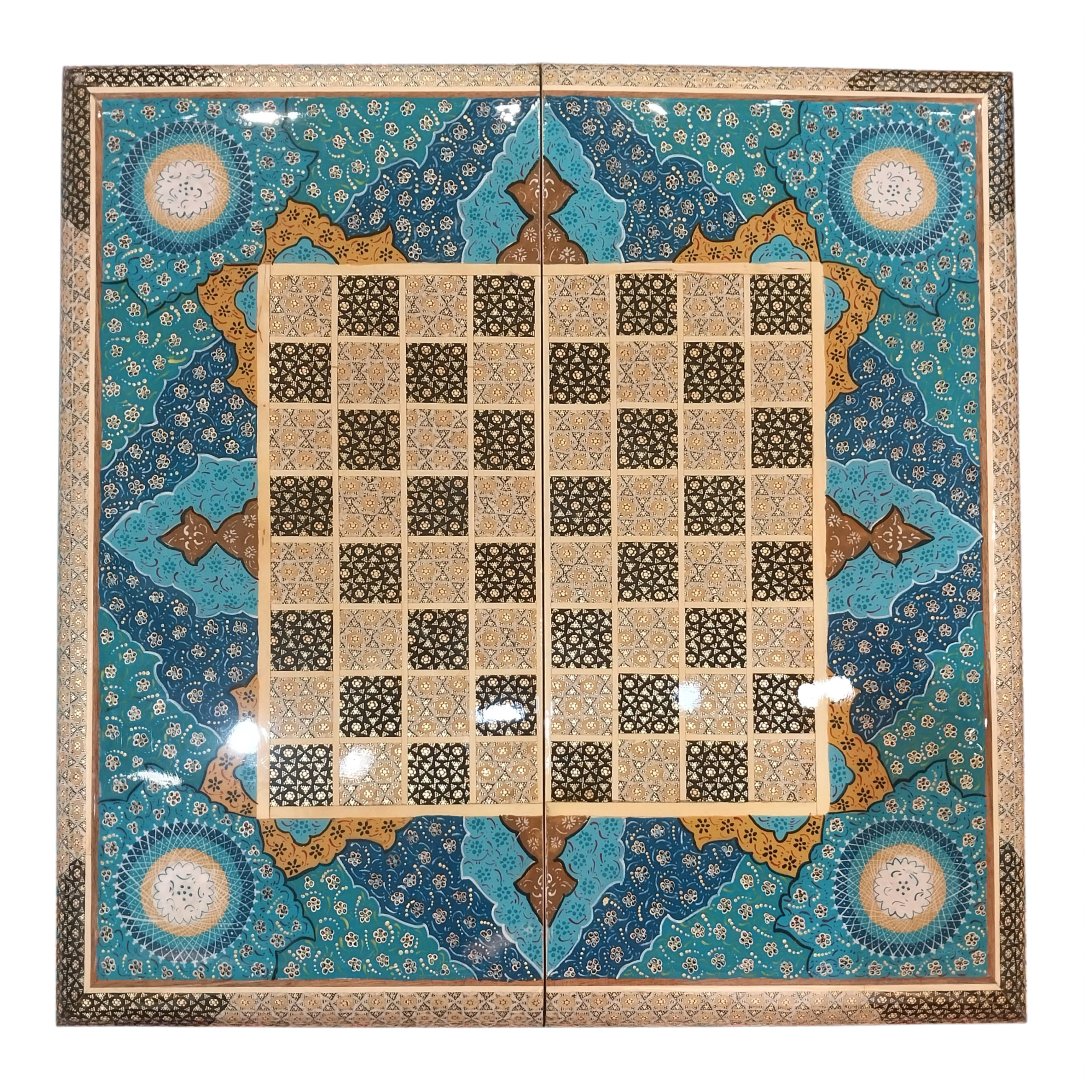 Handcrafted Khatam and Miniature Backgammon and Chess Set - 50x50 CM