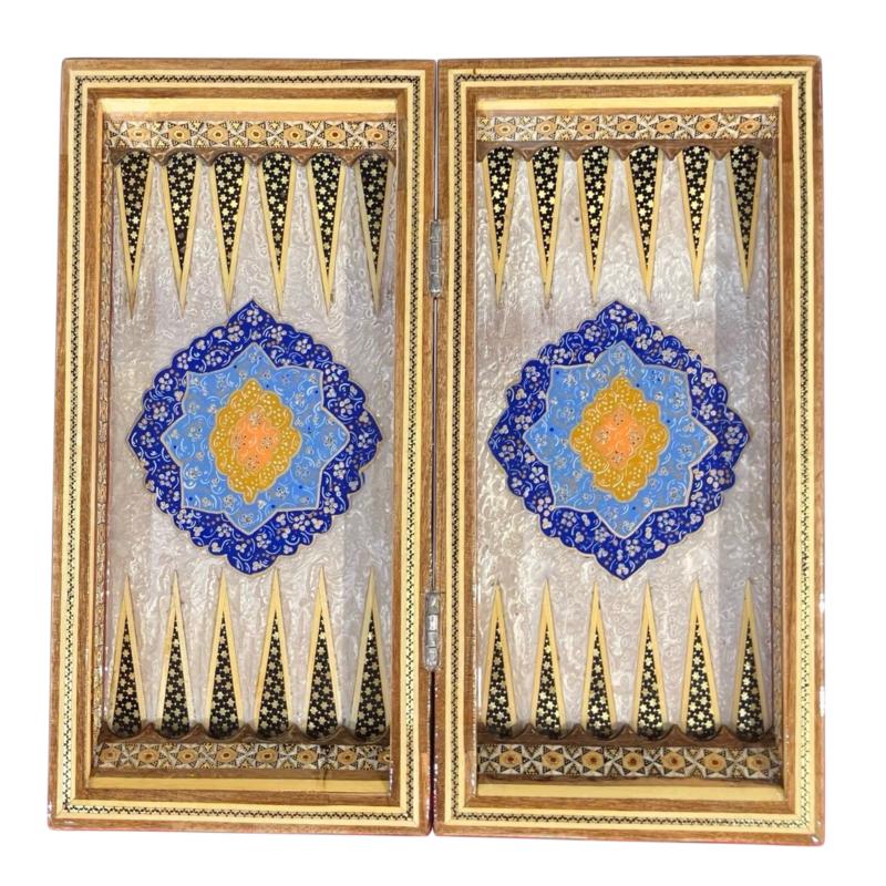 Handcrafted Khatam and Miniature Backgammon and Chess Set - 30x30 CM