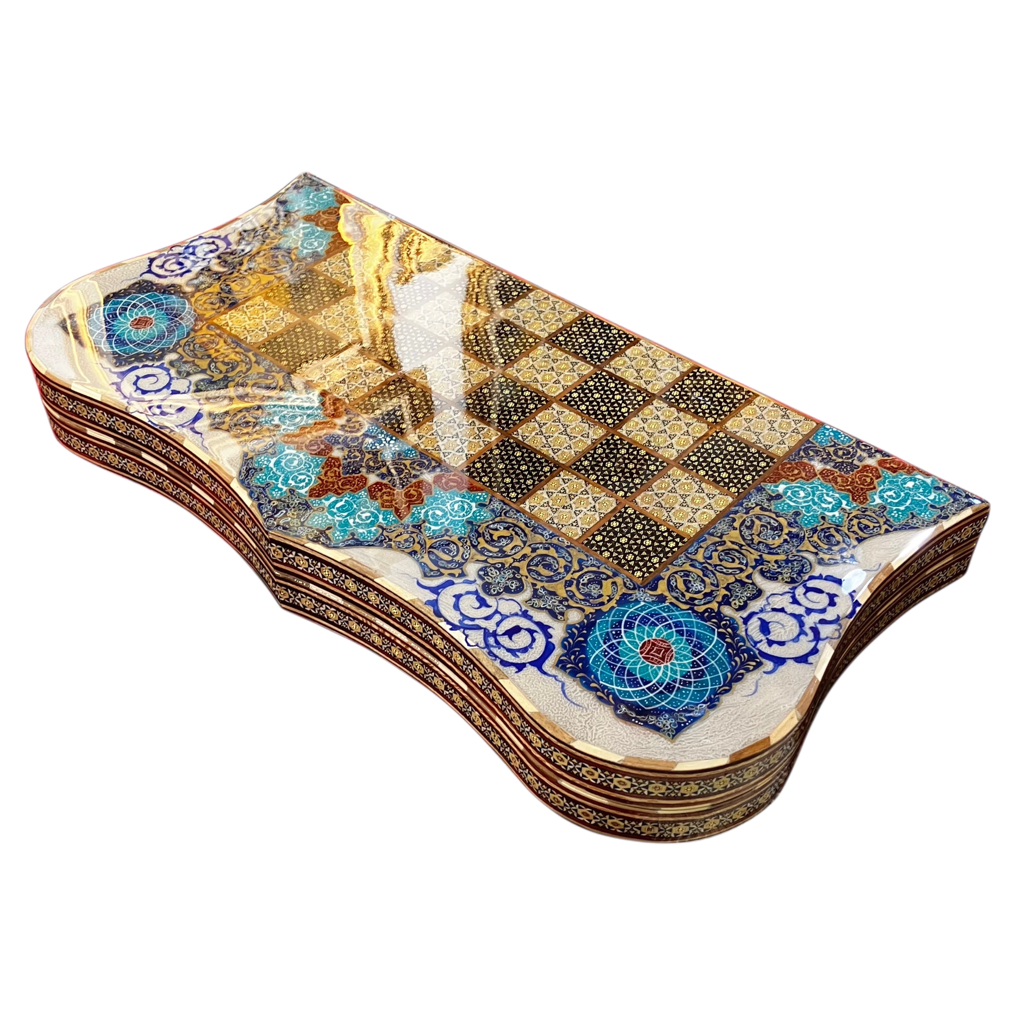 Handcrafted Khatam and Miniature Backgammon and Chess Set - 60x60 CM (Dalbor)