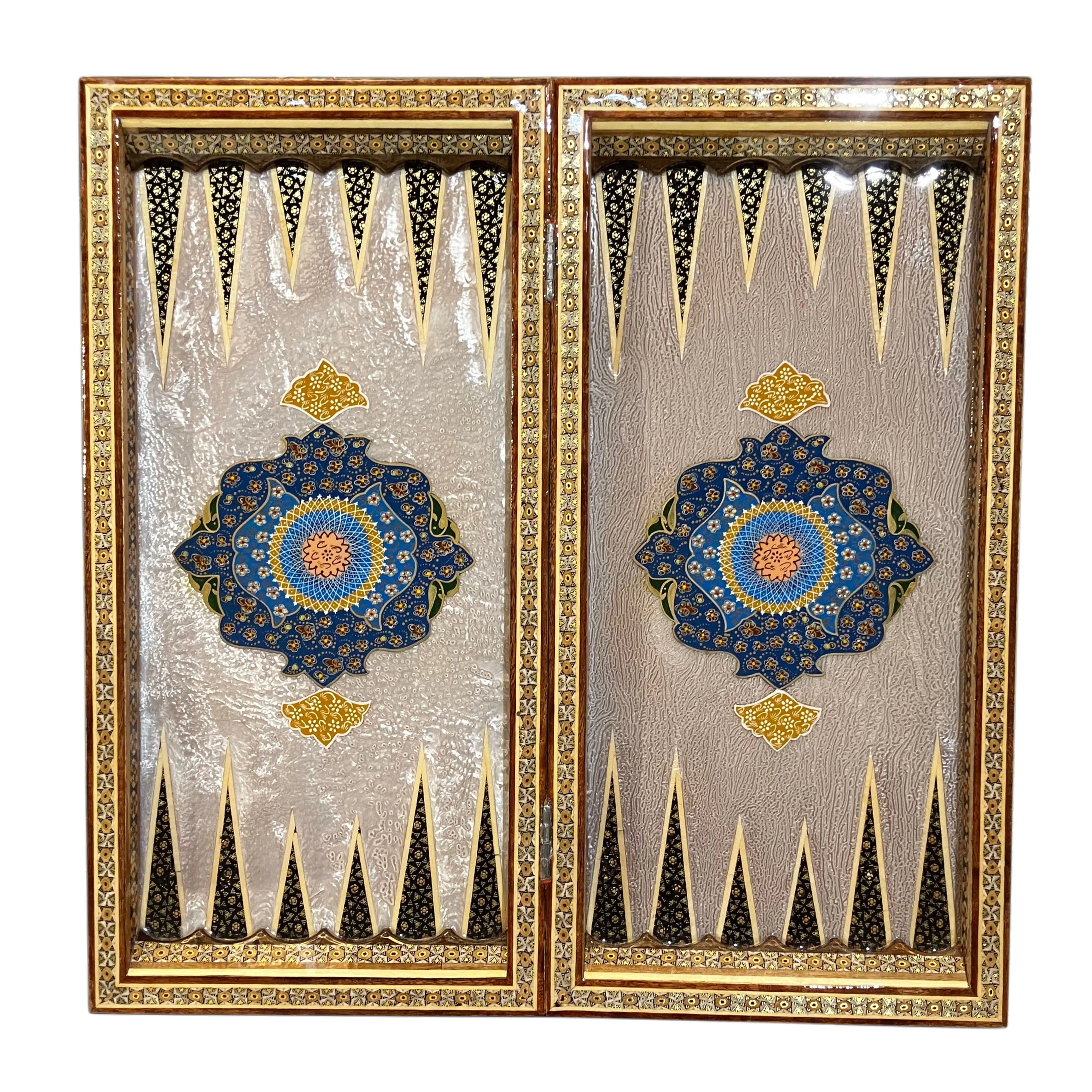 Handcrafted Khatam and Miniature Backgammon and Chess Set - 50x50 CM