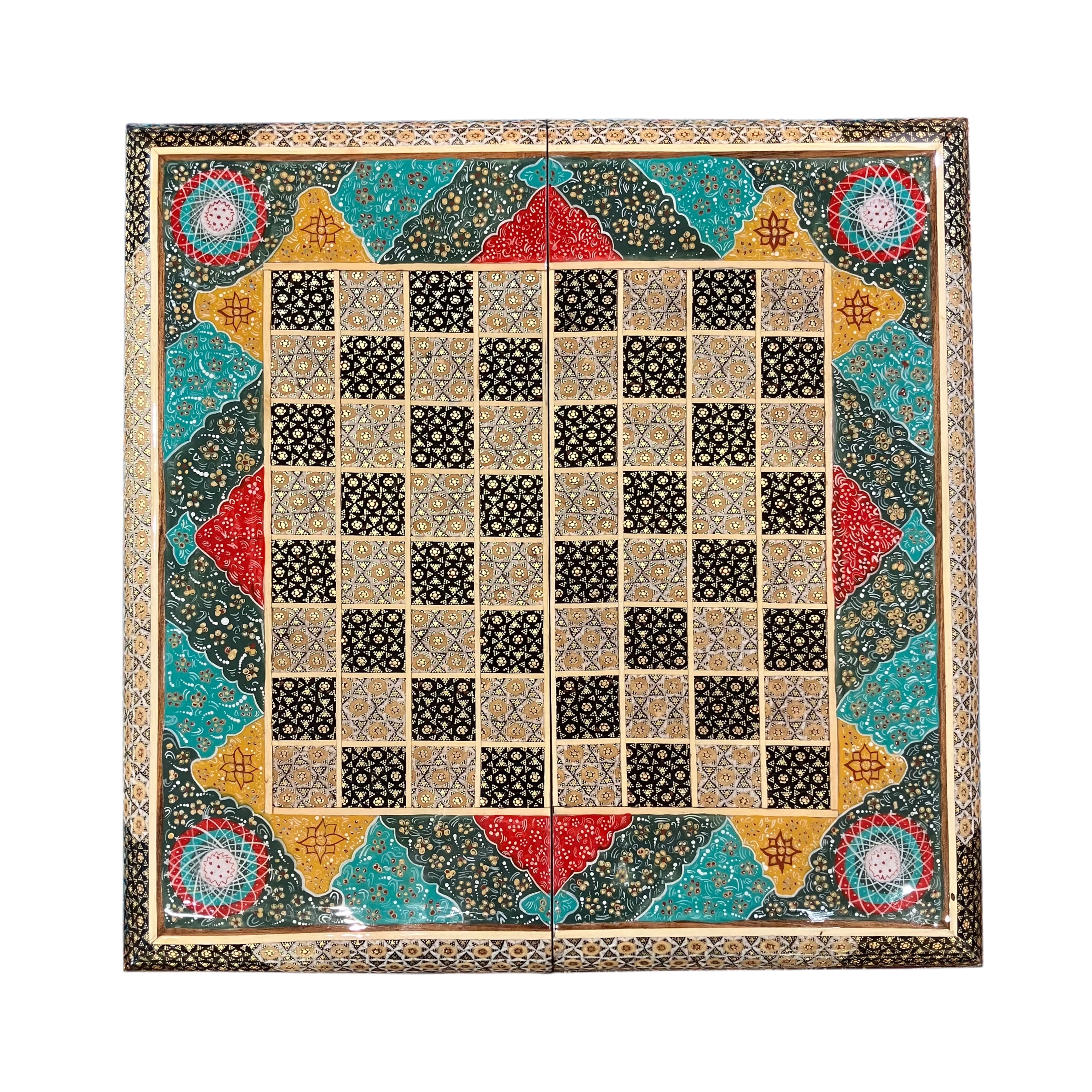 Handcrafted Khatam and Miniature Backgammon and Chess Set - 40x40 CM