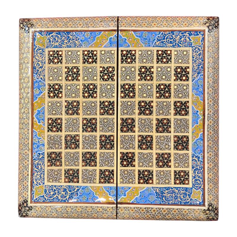 Handcrafted Khatam and Miniature Backgammon and Chess Set - 30x30 CM