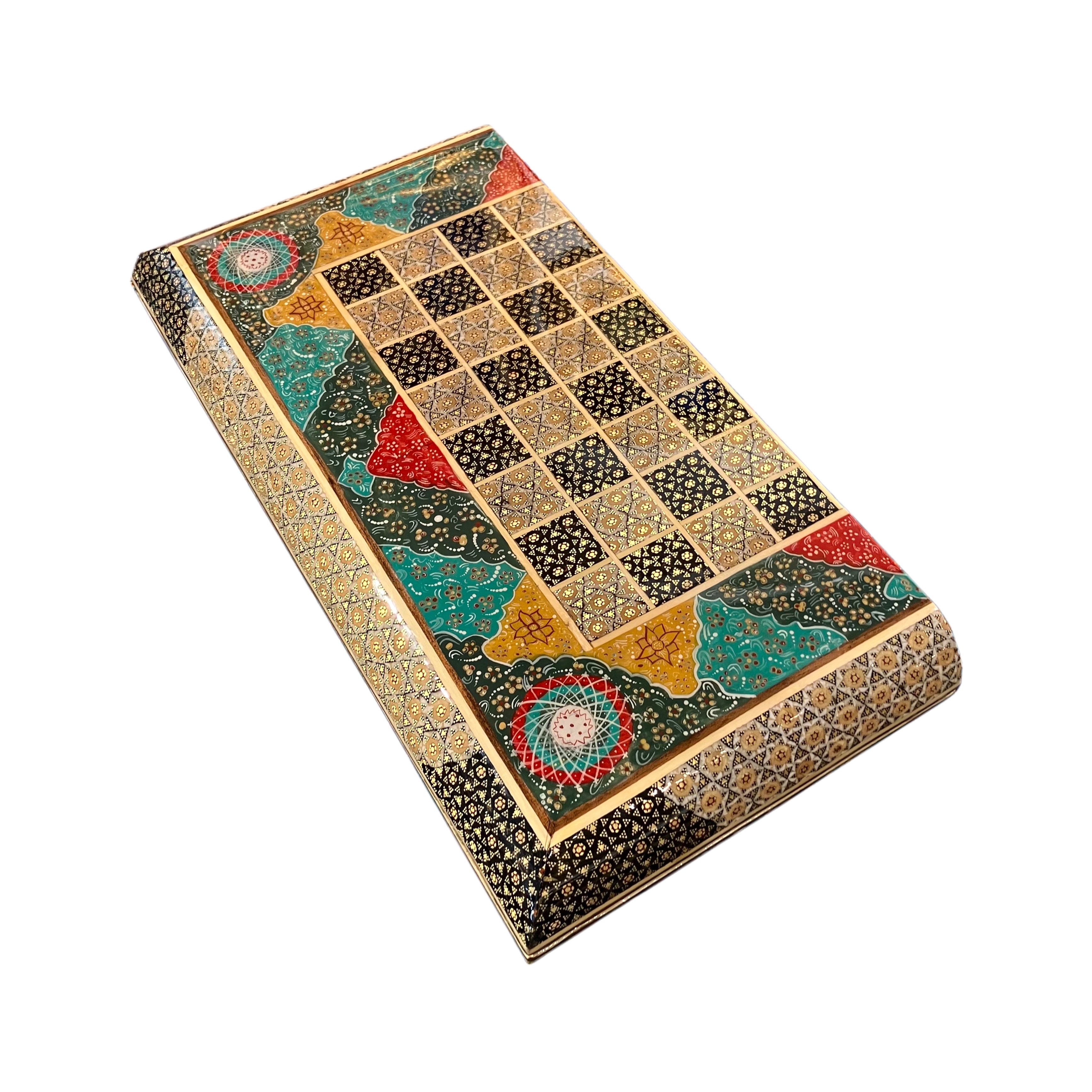 Handcrafted Khatam and Miniature Backgammon and Chess Set - 40x40 CM