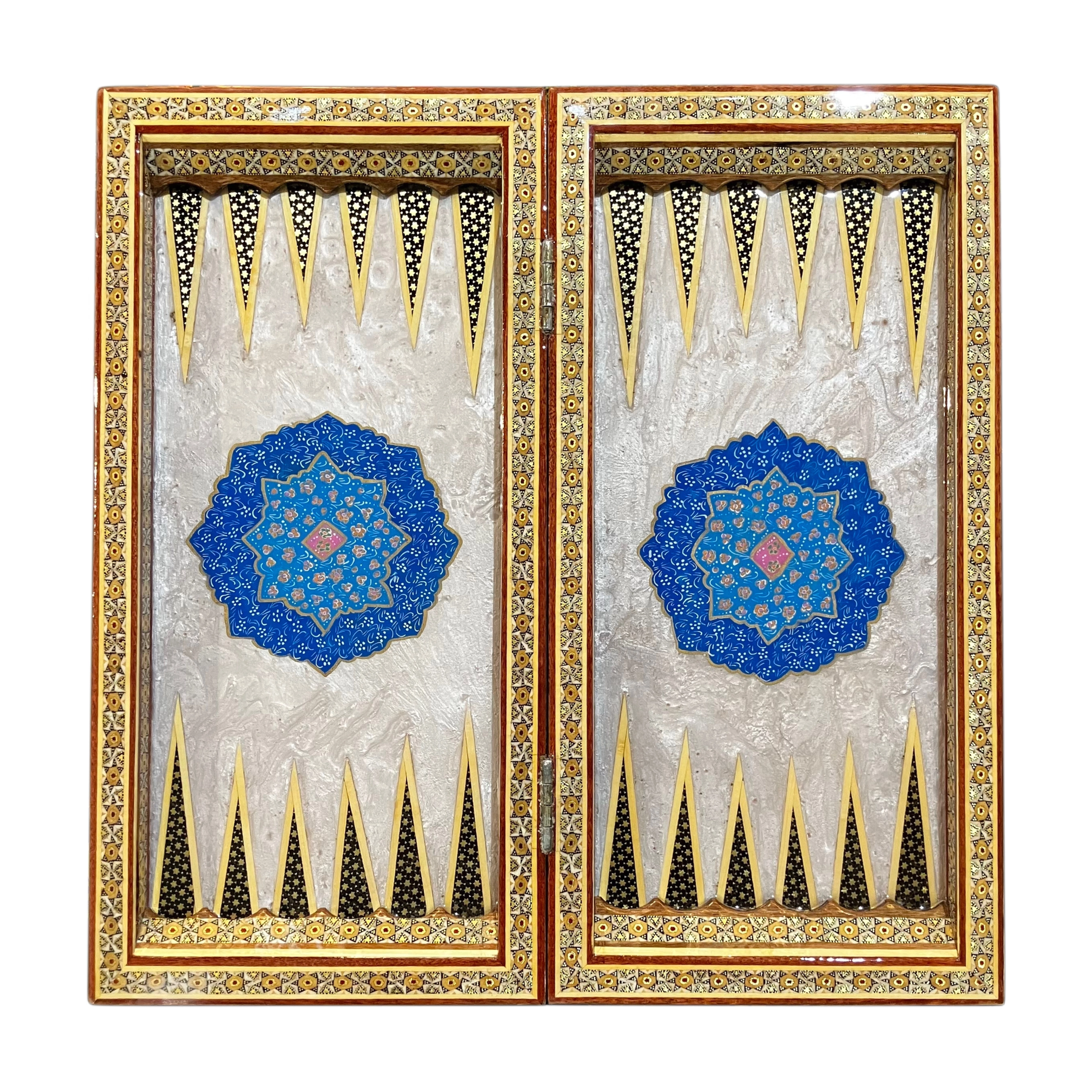 Handcrafted Khatam and Miniature Backgammon and Chess Set - 40x40 CM