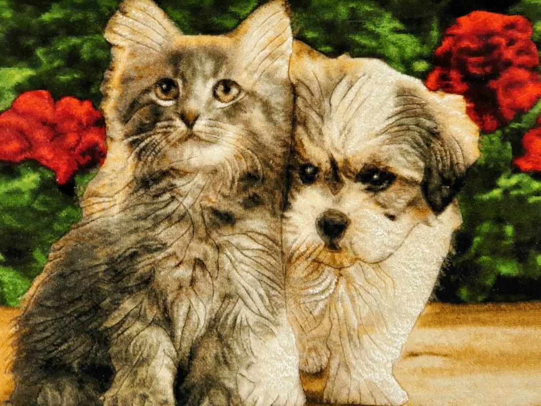 İran%20El%20Dokuması%20Tablo%20Halı%20(Kedi%20&%20Köpek)
