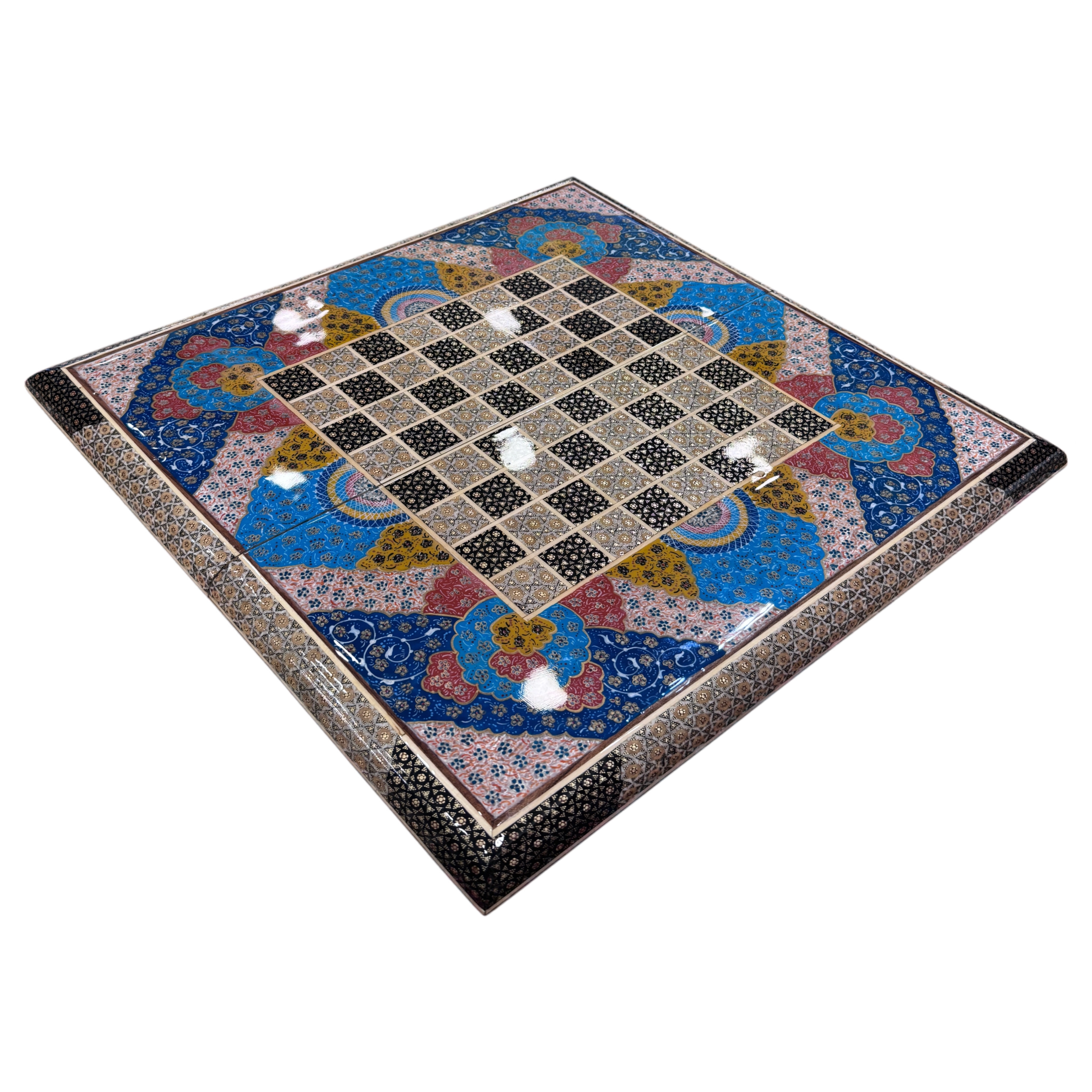 Handcrafted Khatam and Miniature Backgammon and Chess Set - 50x50 CM