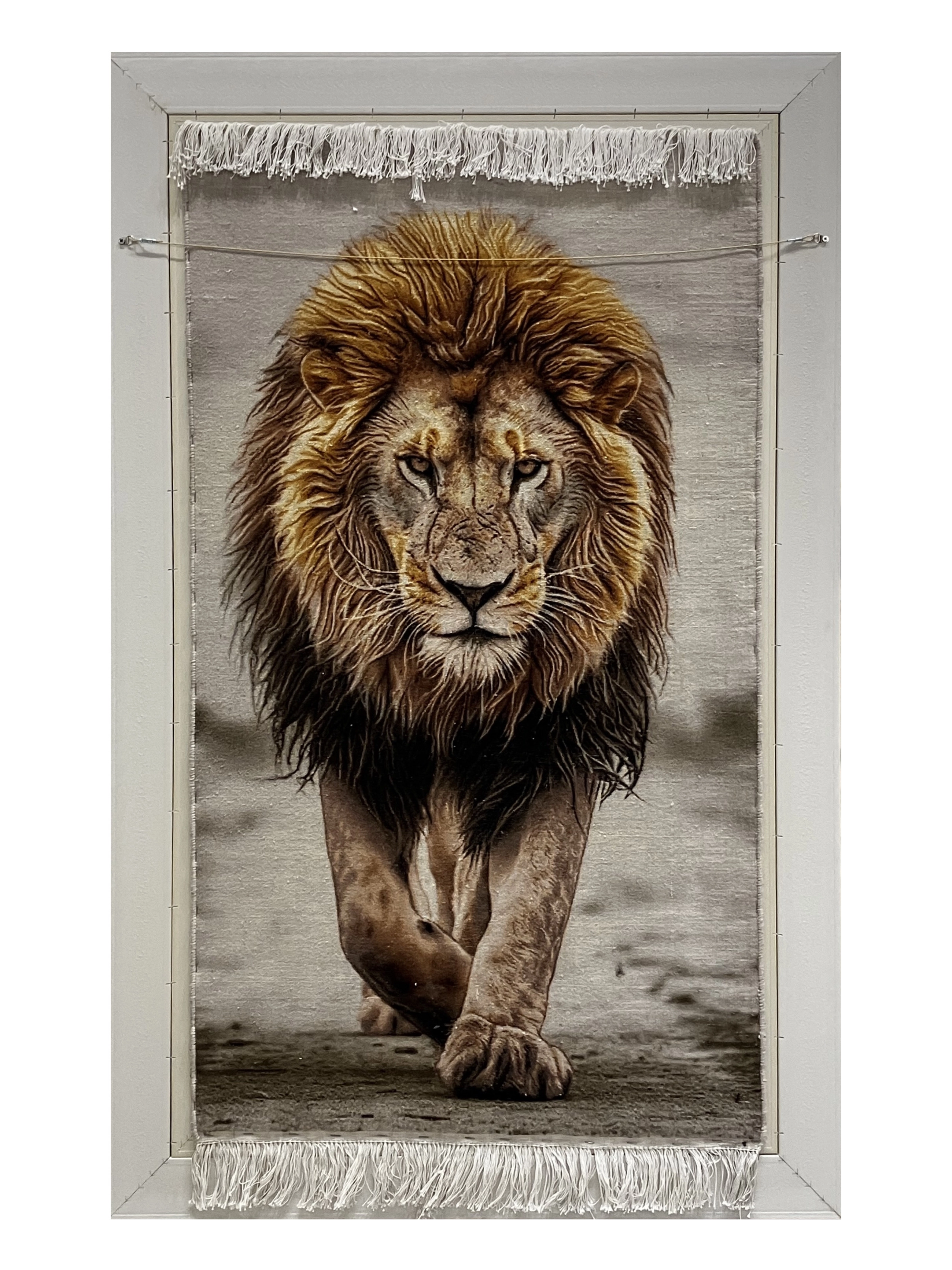 Luxury Handwoven Iranian Wall Carpet – Victory Lion | 75x132 cm | Wool & Silk | Made in Iran