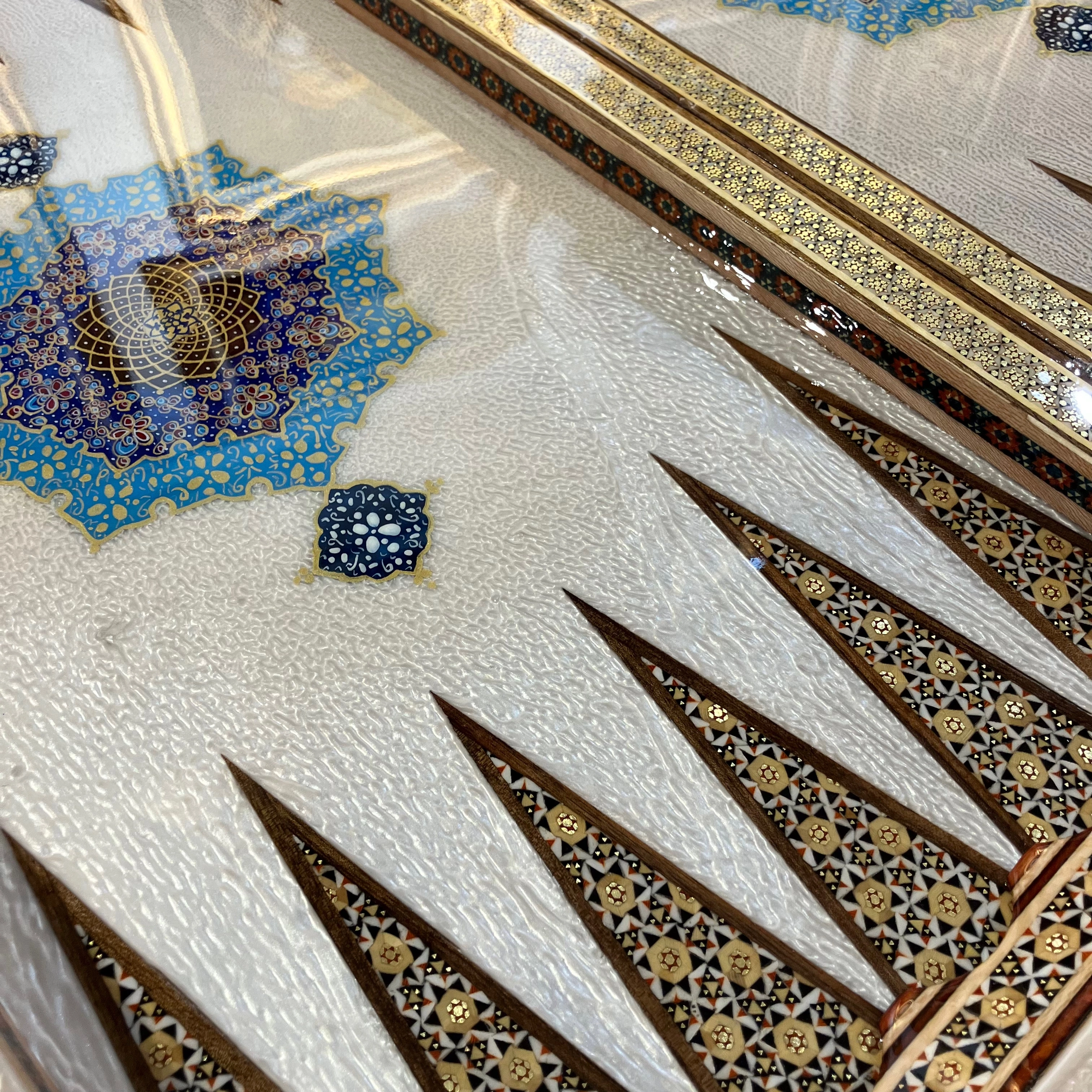 Handcrafted Khatam and Miniature Backgammon and Chess Set - 60x60 CM (Dalbor)