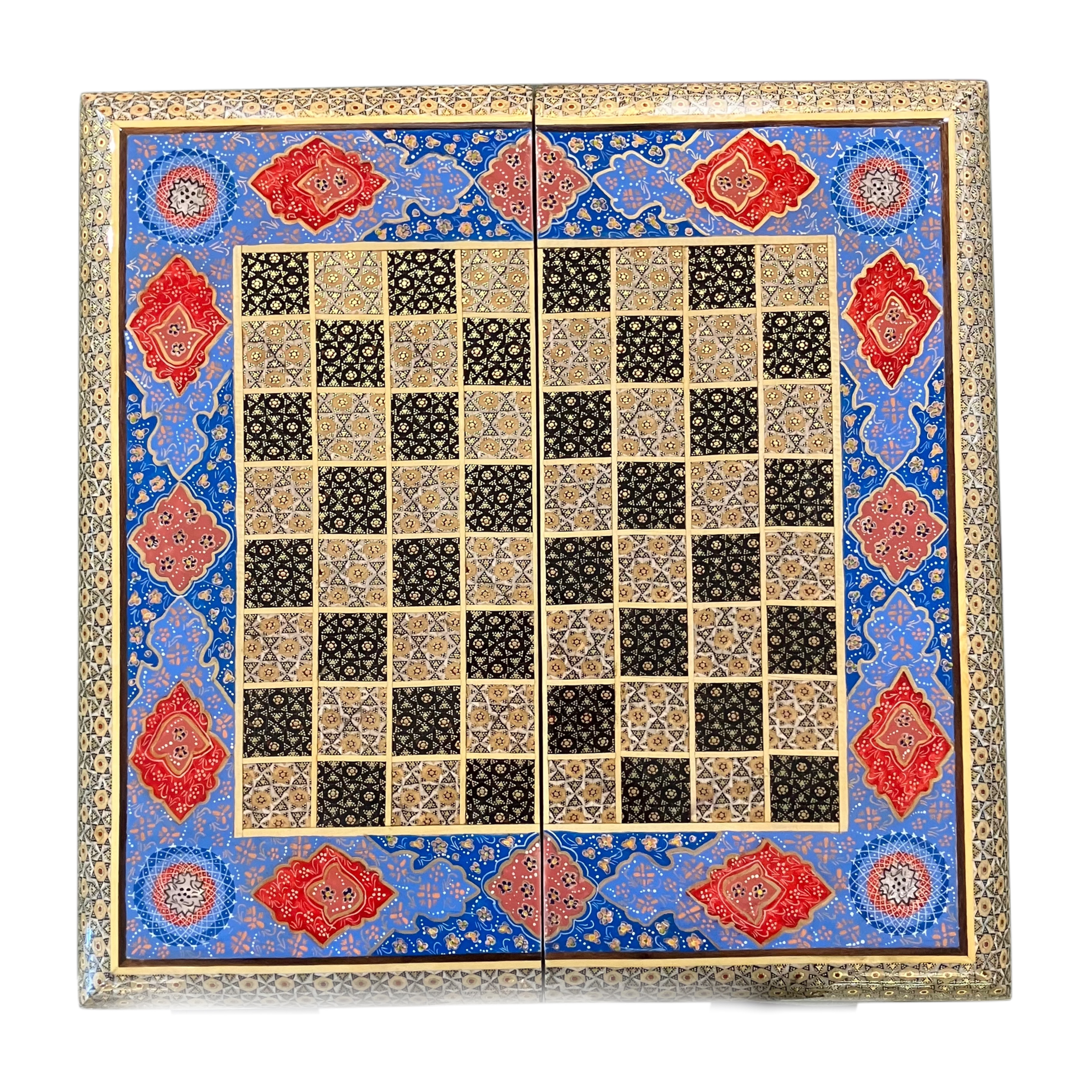 Handcrafted Khatam and Miniature Backgammon and Chess Set - 30x30 CM