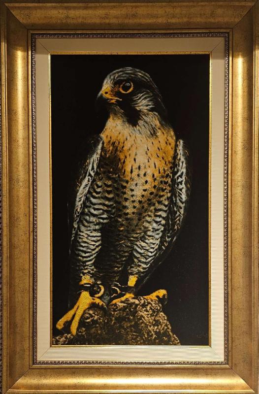Luxury Handwoven Iranian Wall Carpet – Falcon | 42×74 cm | Wool & Silk | Made in Iran