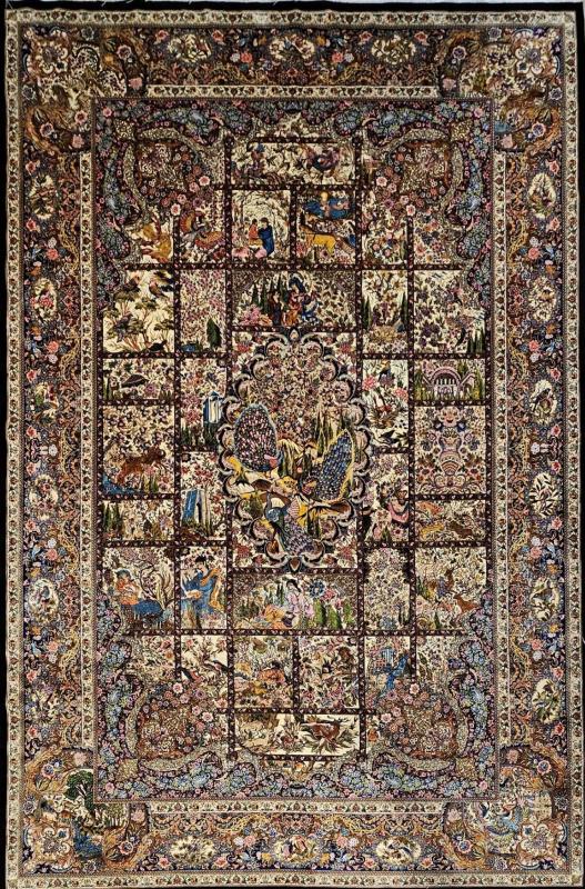 Persian Machine-Made Silk Carpet – Miniature Scene Design (200×300 cm)