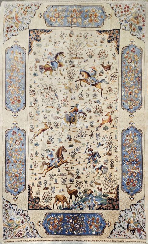 Silk-Look Machine Rug | 200×300 cm – Classic Hunting Scene Design
