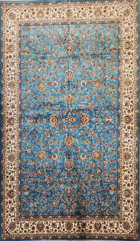 Silk-Look Machine Rug | 200×300 cm – Classic Floral Design (Turquoise Background)