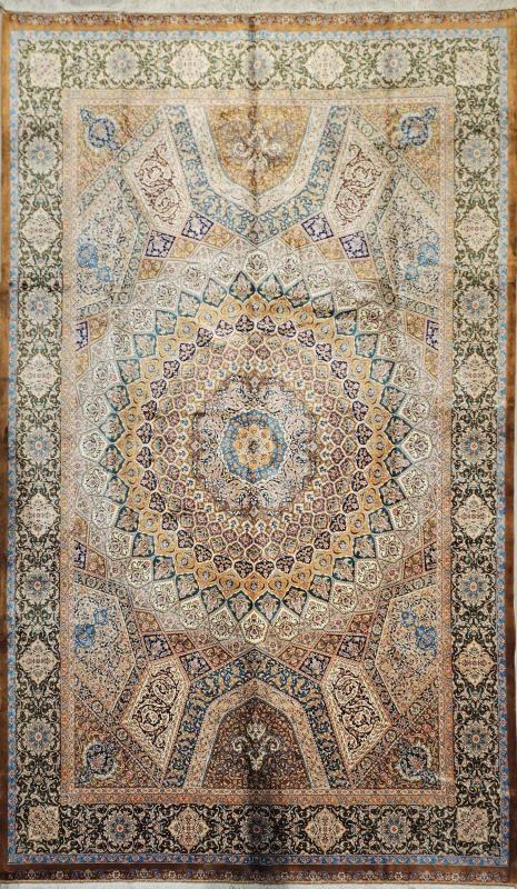 Silk-Look Machine Rug | 200×300 cm – Classic Mihrab and Medallion Design (Cream & Turquoise Tones)