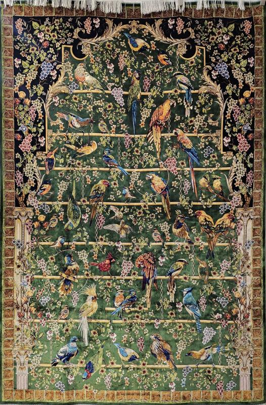 Silk-Look Machine Rug | 200×300 cm – Classic Garden with Birds Design