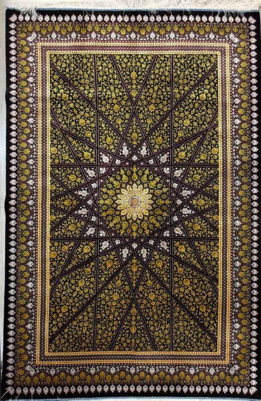 Iranian Machine-Made Silk Carpet – Geometric Star Design (120×180 cm)