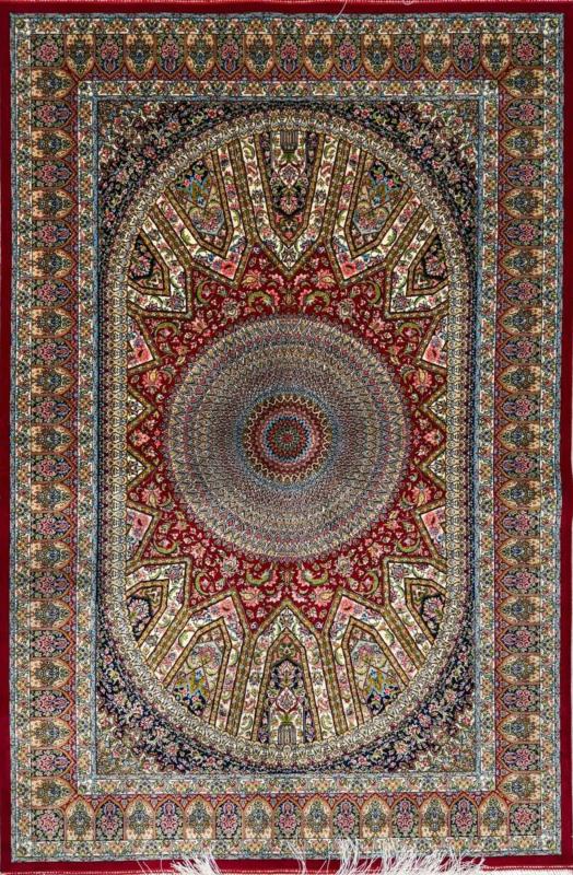 Iranian Silk Carpet – Medallion and Arch Motif Design (100×150 cm)