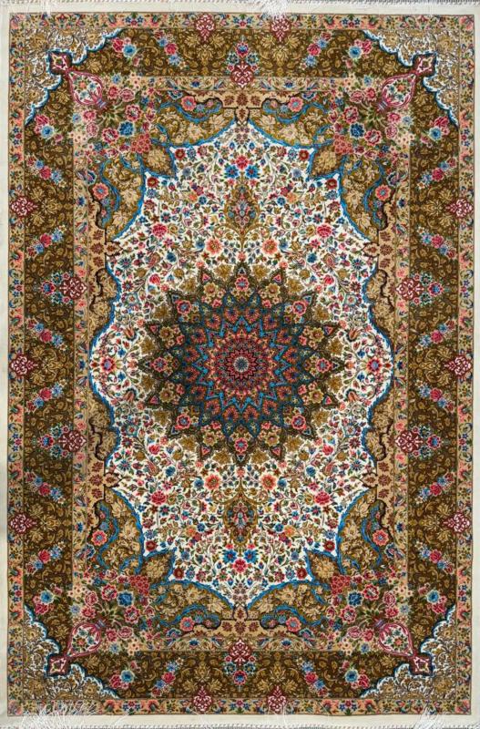 Iranian Silk Carpet – Floral Medallion Design (100×150 cm)