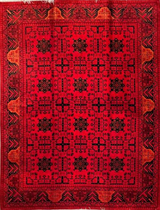 Iranian Machine-Made Silk Carpet – Afghan Design (Red)