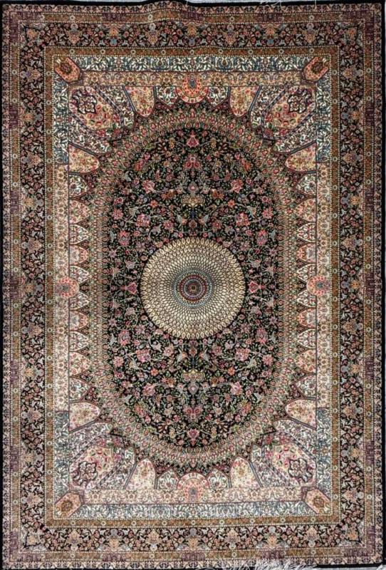 Iranian Machine-Made Silk Carpet – Oval Medallion Classic Design (120×180 cm)