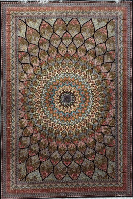 Iranian Machine-Made Silk Carpet – Radiant Sunburst Medallion (120×180 cm)