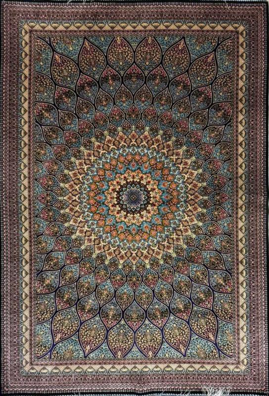 Iranian Machine-Made Silk Carpet – Floral Medallion Design (120×180 cm)