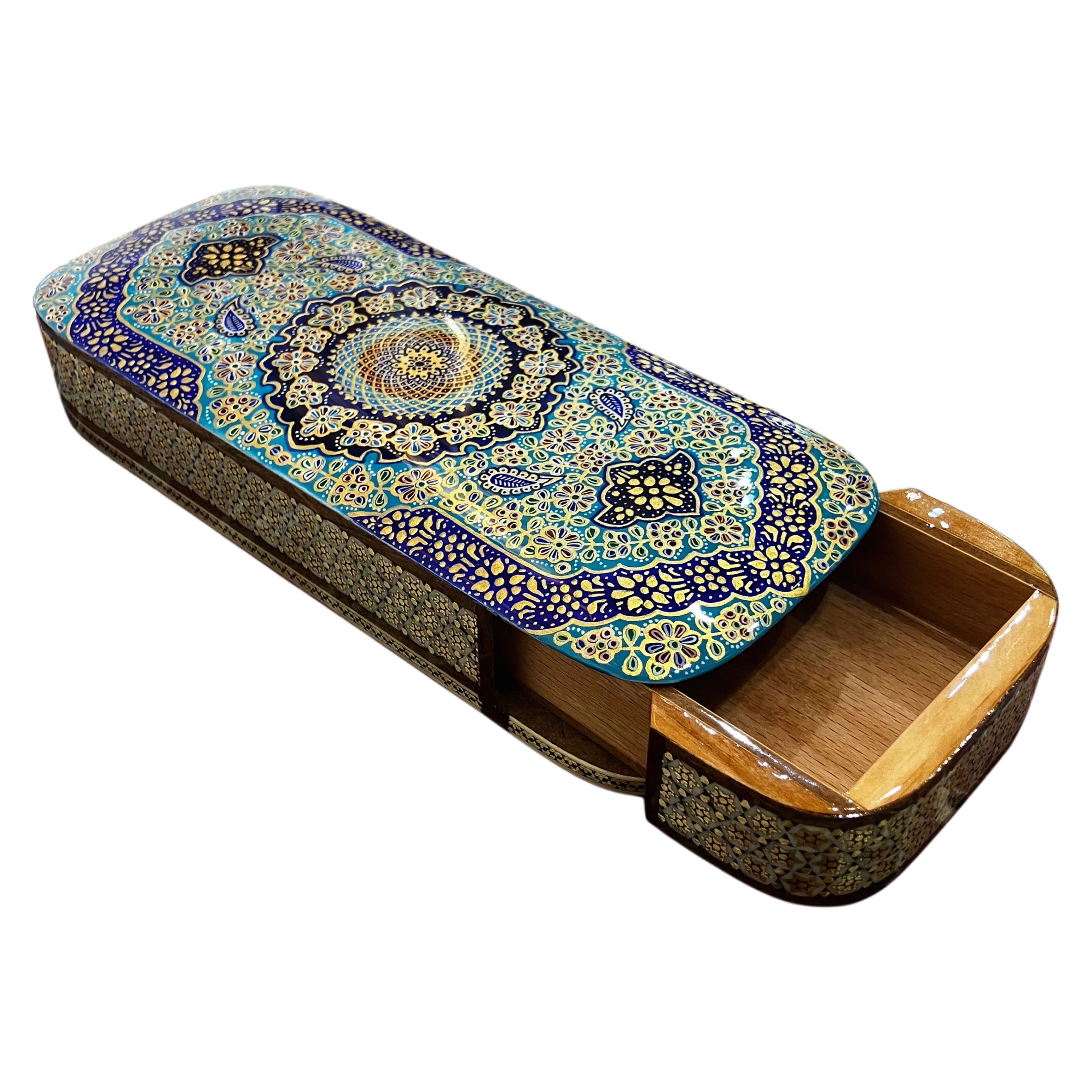 Khatam Fully Embroidered Pencil Case with Drawer 8 x 21 cm