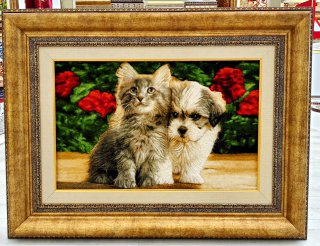 İran%20El%20Dokuması%20Tablo%20Halı%20(Kedi%20&%20Köpek)
