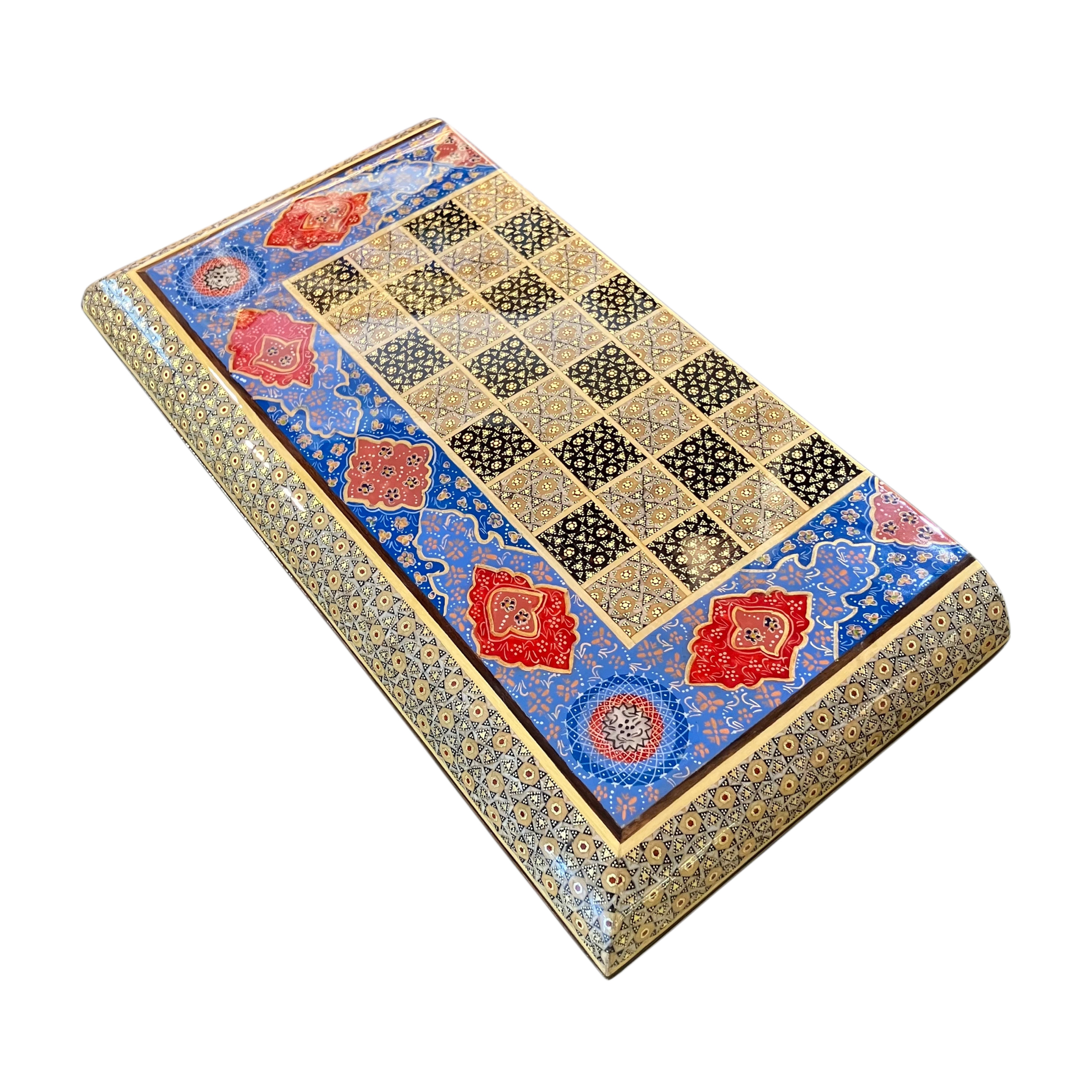 Handcrafted Khatam and Miniature Backgammon and Chess Set - 30x30 CM