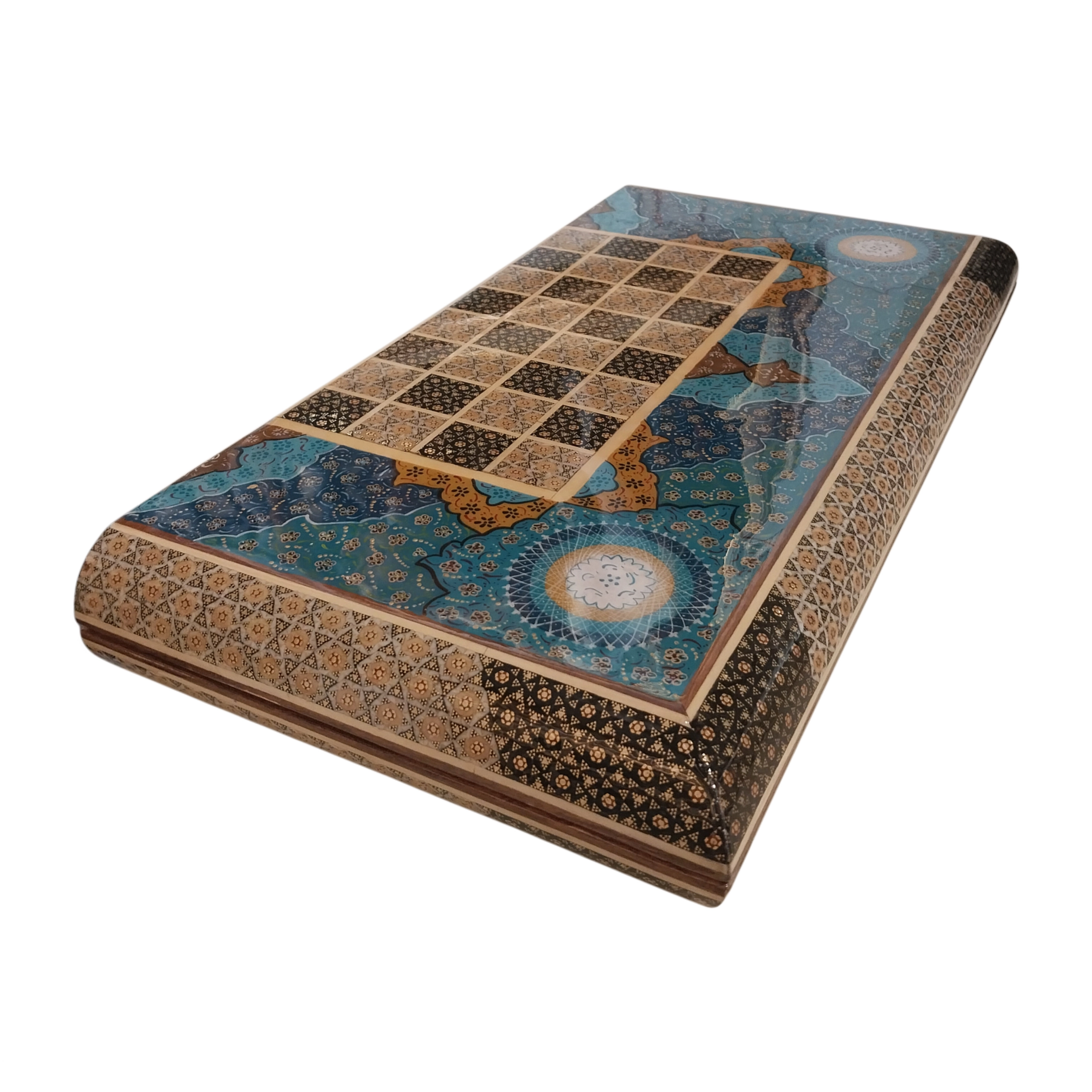 Handcrafted Khatam and Miniature Backgammon and Chess Set - 50x50 CM