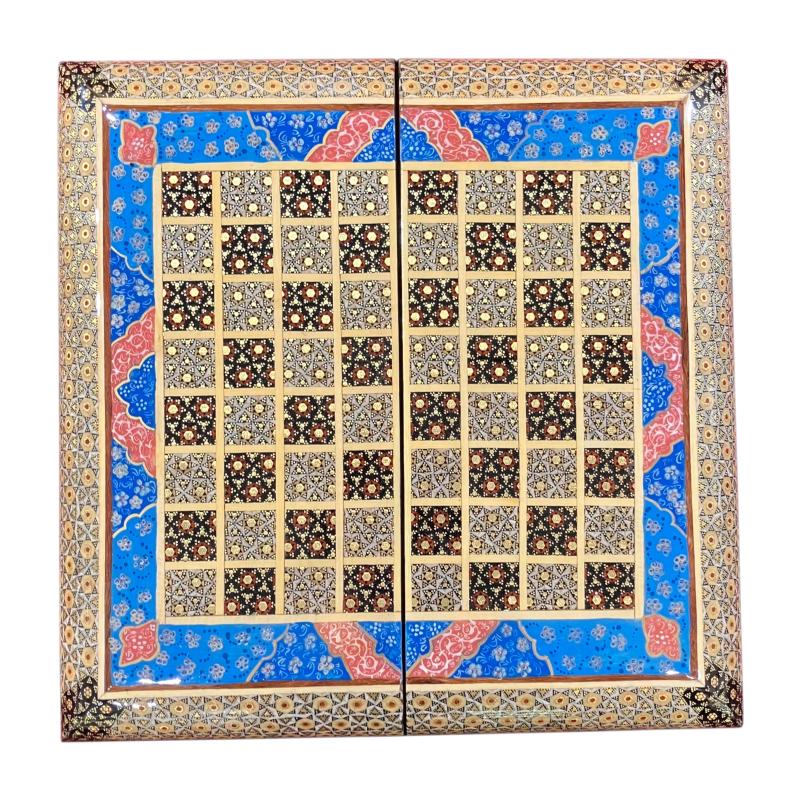 Handcrafted Khatam and Miniature Backgammon and Chess Set - 30x30 CM