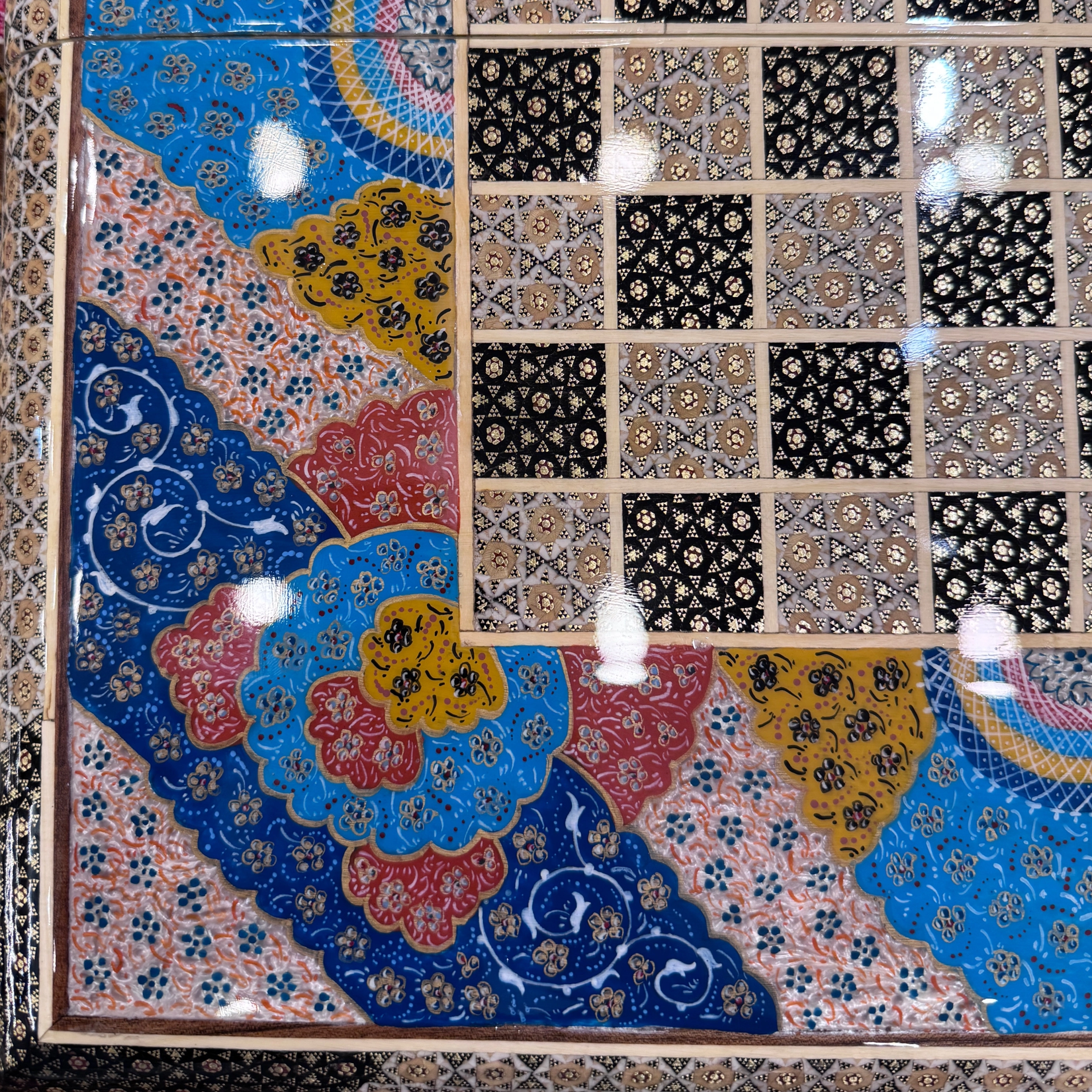 Handcrafted Khatam and Miniature Backgammon and Chess Set - 50x50 CM