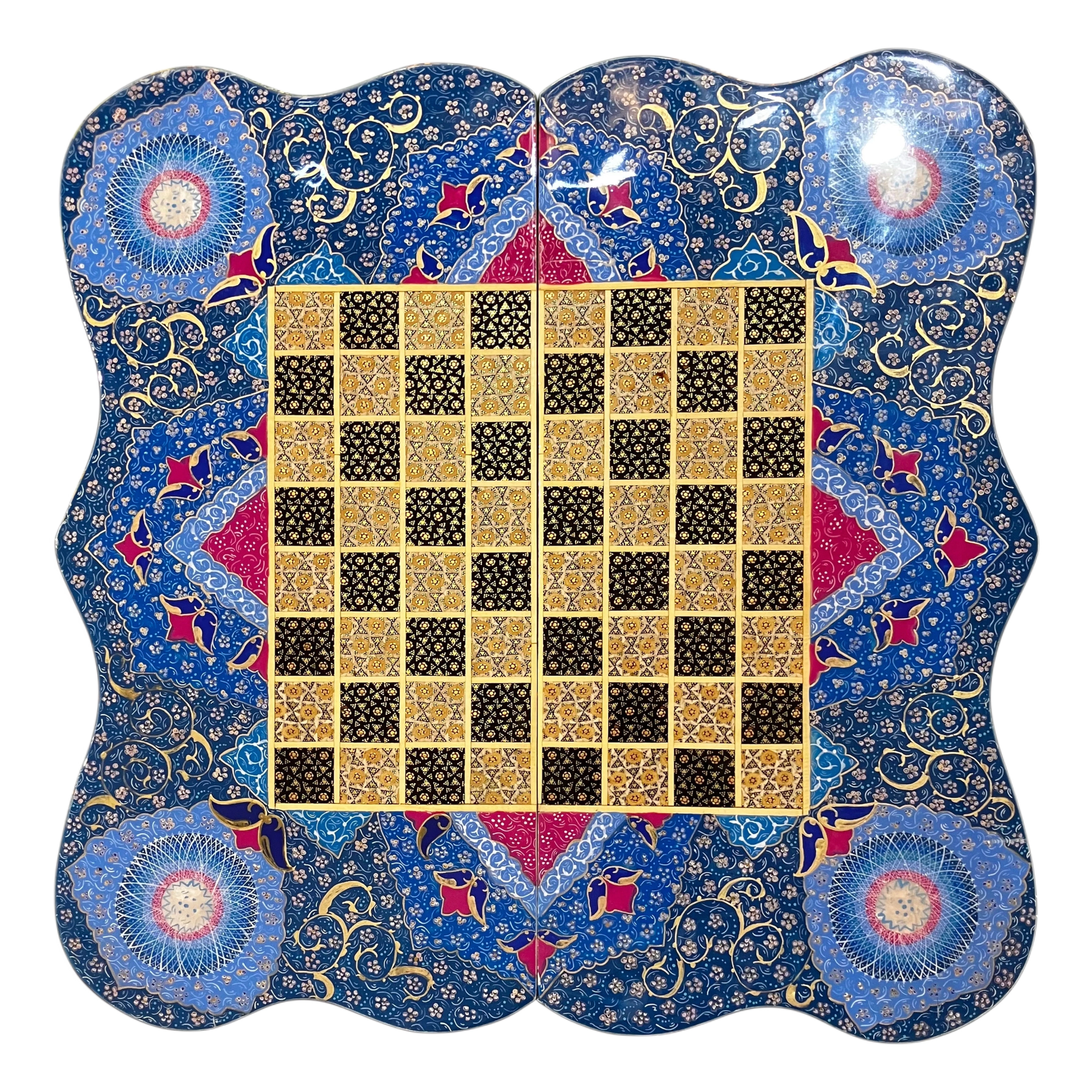 Handcrafted Khatam and Miniature Backgammon and Chess Set - 50x50 CM