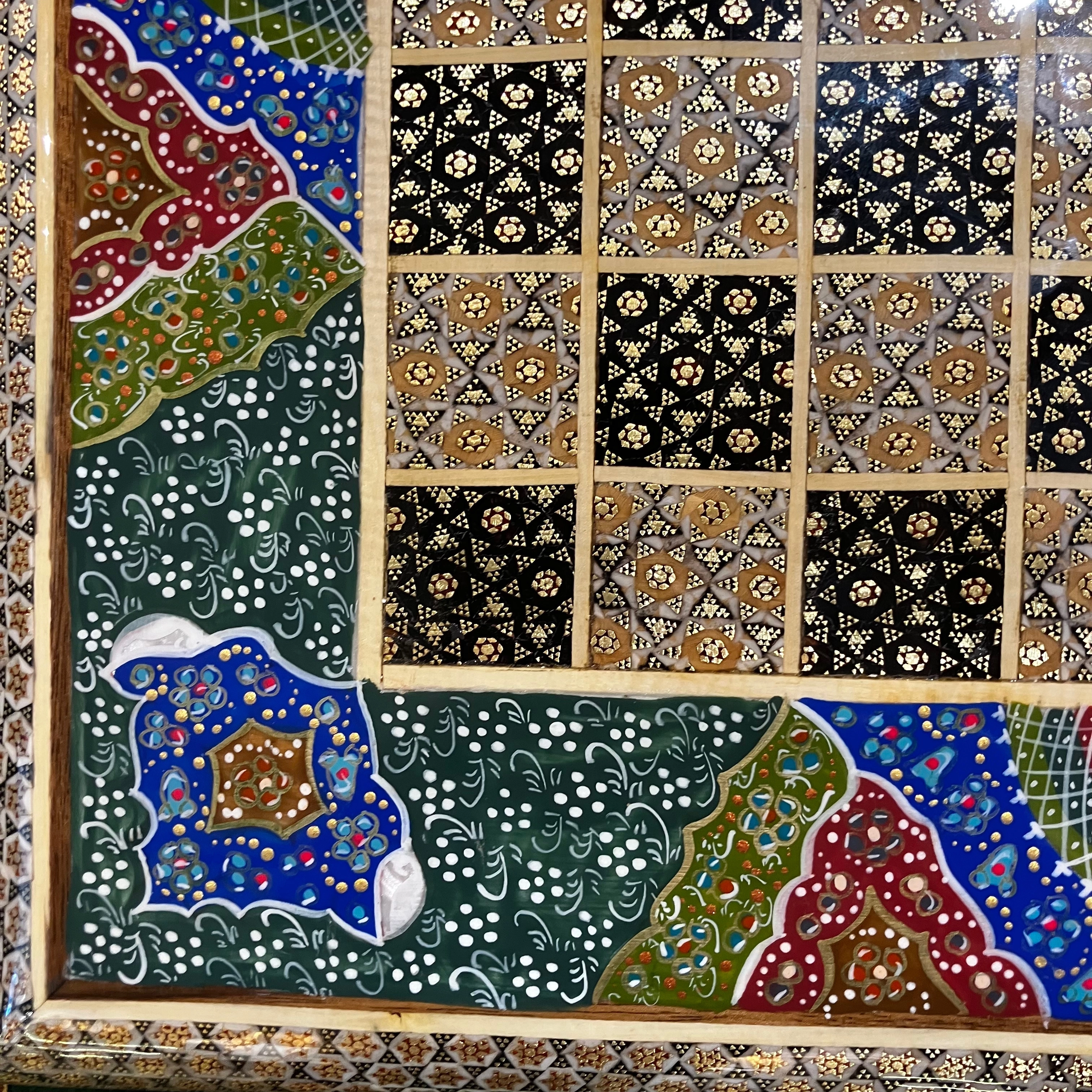 Handcrafted Khatam and Miniature Backgammon and Chess Set - 40x40 CM