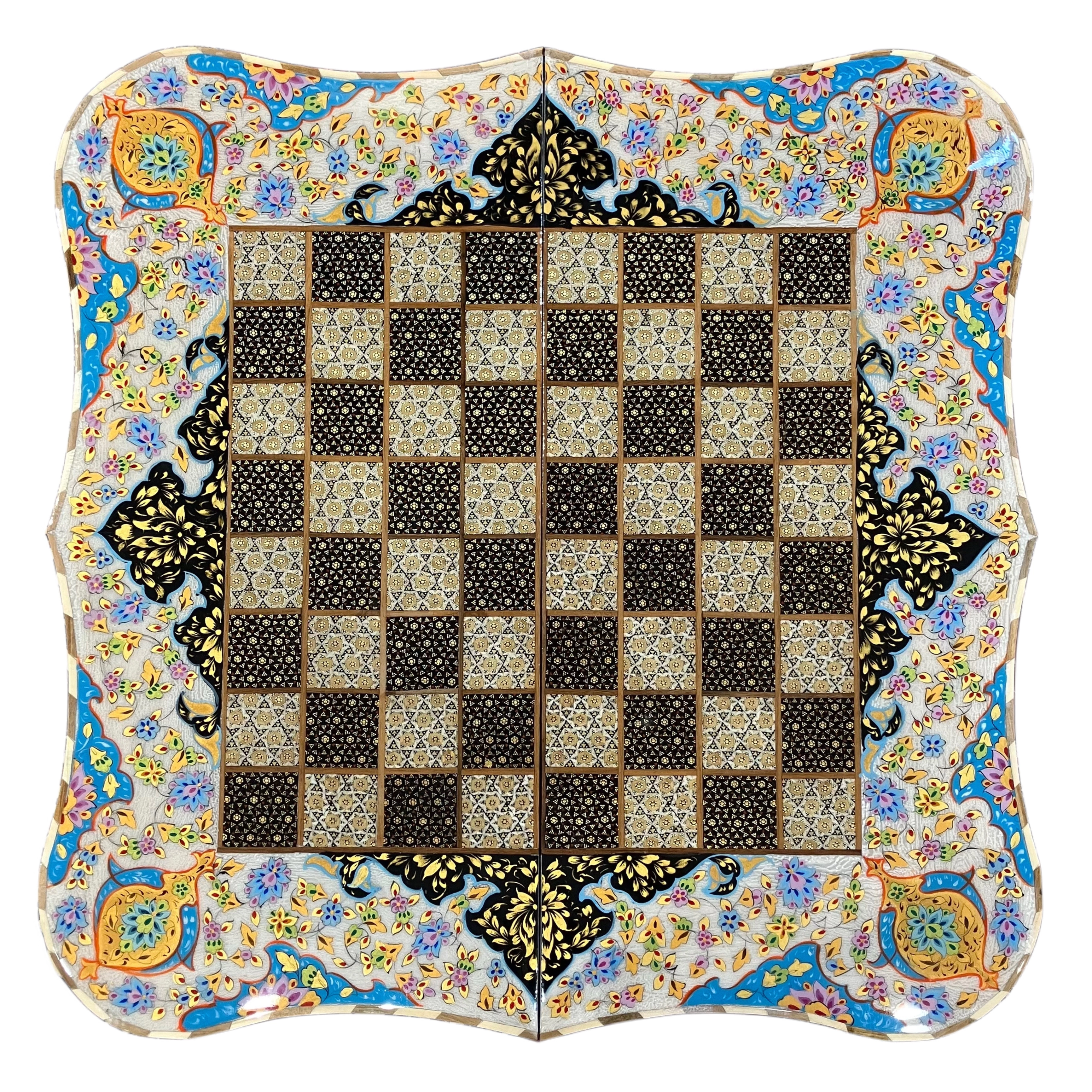 Handcrafted Khatam and Miniature Backgammon and Chess Set - 60x60 CM (Dalbor)