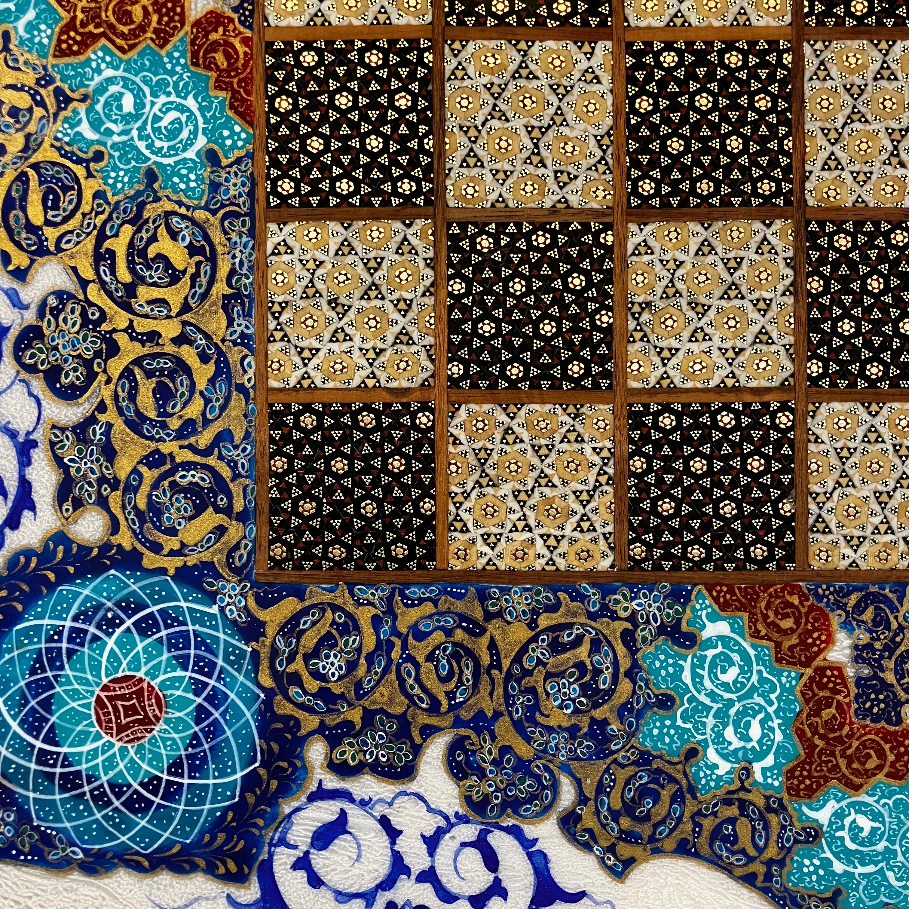 Handcrafted Khatam and Miniature Backgammon and Chess Set - 60x60 CM (Dalbor)