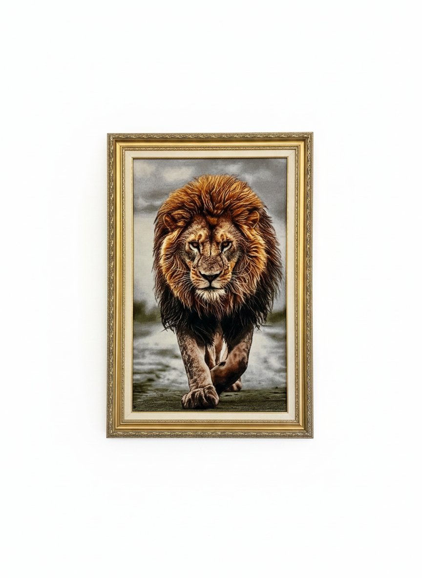 İran%20El%20Dokuma%20Aslan%20Figürlü%20Tablo%20Halı%20–%20“Zafer%20Aslanı”%2075×123%20cm