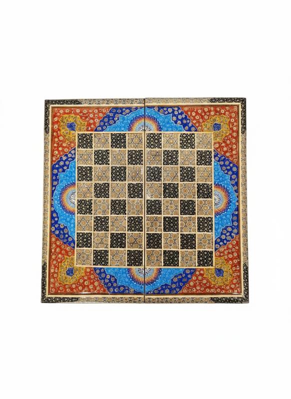 Handmade Iranian Hatem Chess & Backgammon Box | 40×40 cm | Made in Iran