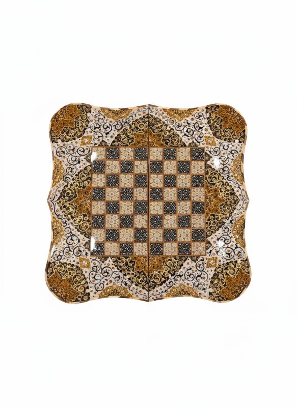 Khatam Backgammon & Chess Set | 50×50 cm – Classic Persian Design (Double-Sided)
