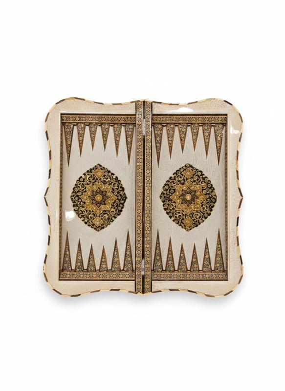 Khatam Backgammon & Chess Set | 50×50 cm – Classic Persian Design (Double-Sided)