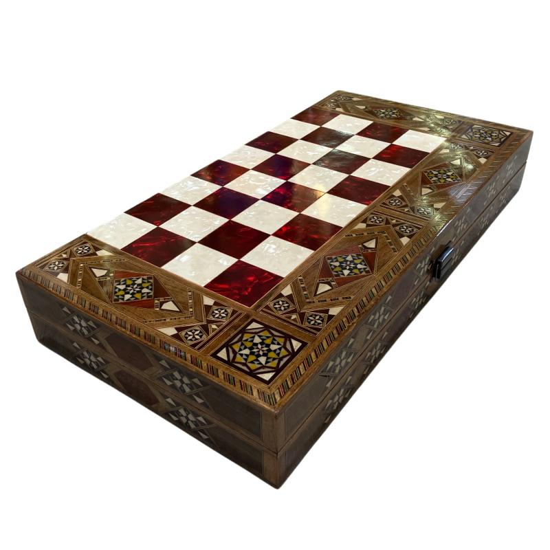 Mother-of-Pearl Inlaid Backgammon & Chess Set – 50×50 cm