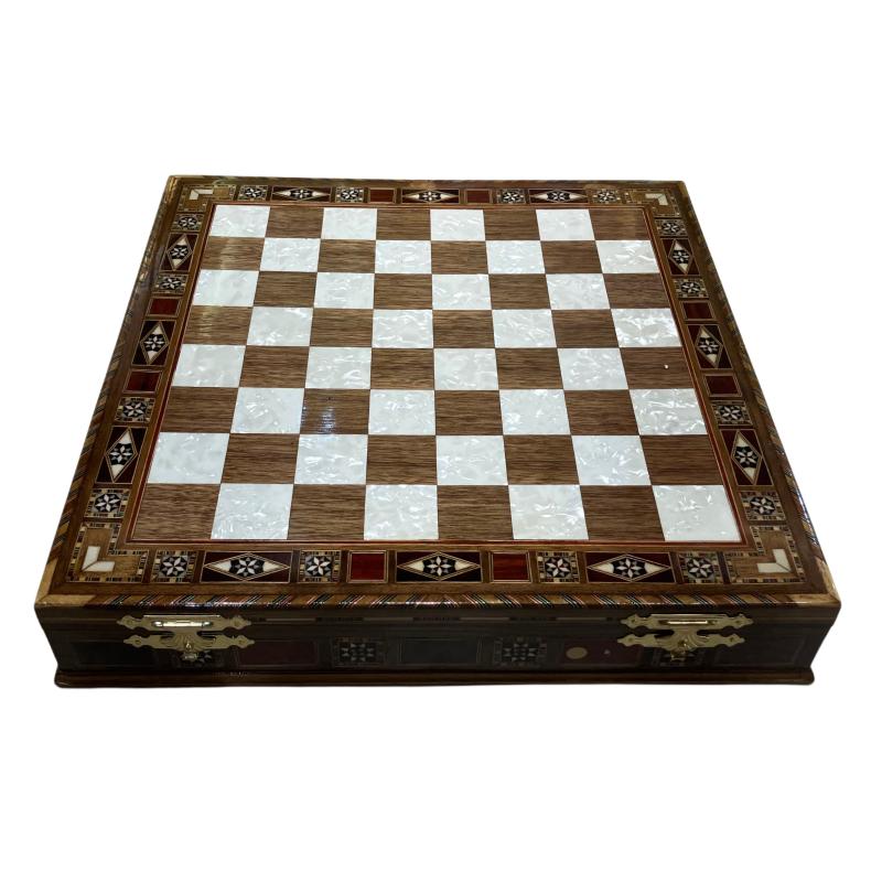 Mother-of-Pearl Lidded Chess Set – 37x37 cm