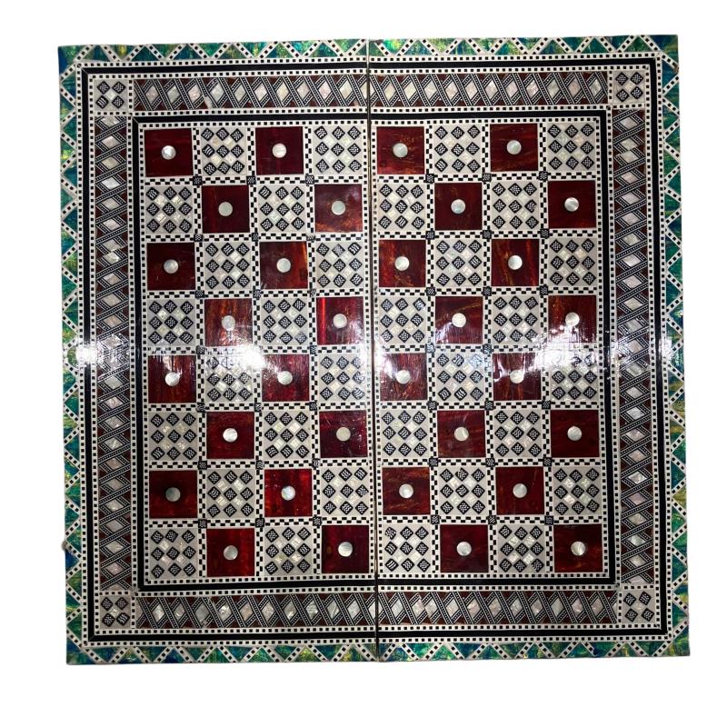 Egyptian Mother-of-Pearl Inlaid Backgammon & Chess Board | 52×52 cm