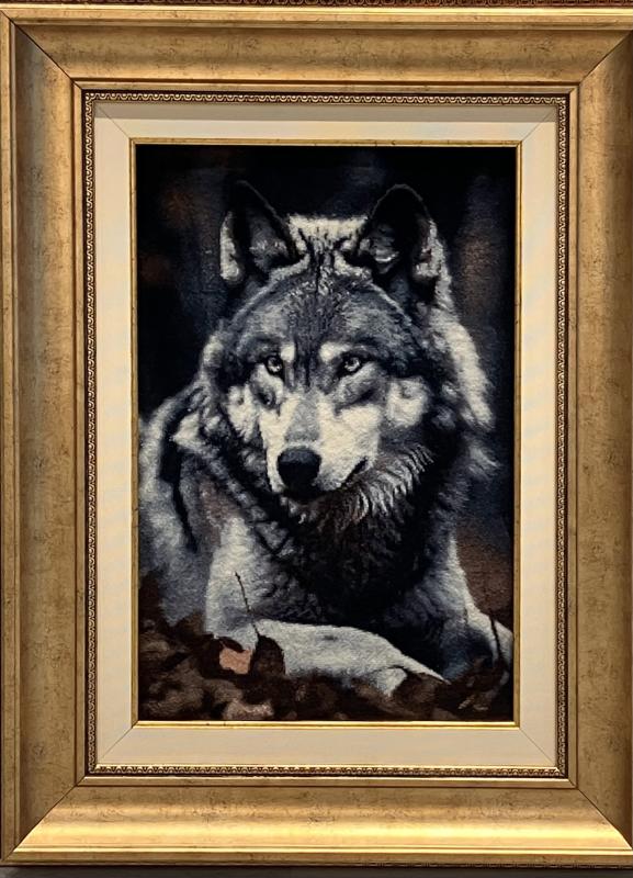 Luxury Handwoven Iranian Wall Carpet – Wolf | 37x57 cm | Wool & Silk | Made in Iran
