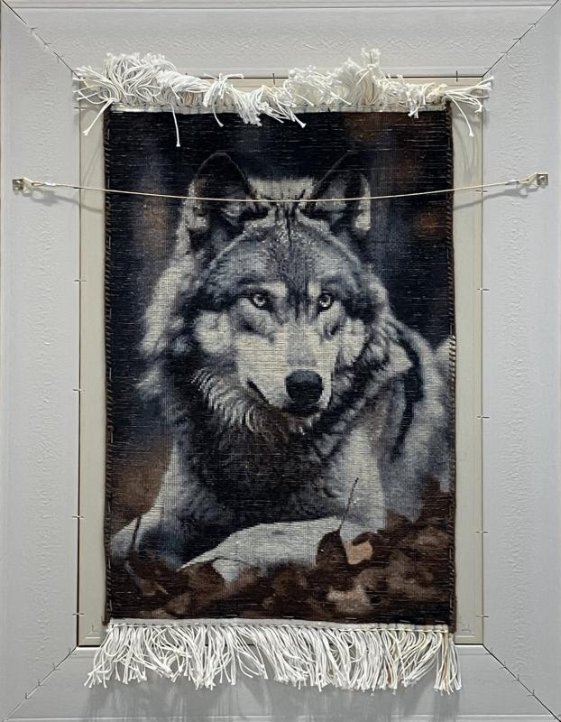Luxury Handwoven Iranian Wall Carpet – Wolf | 37x57 cm | Wool & Silk | Made in Iran