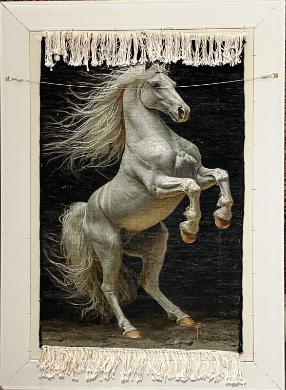 Luxury Handwoven Iranian Wall Carpet – Origin White Horse | 57x90 cm | Wool & Silk | Made in Iran