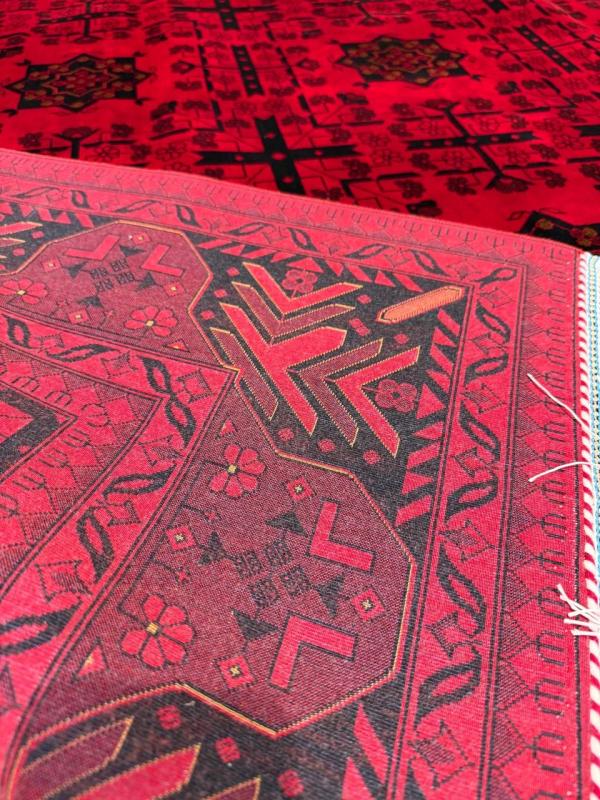 Iranian Machine-Made Silk Carpet – Afghan Design (Red)