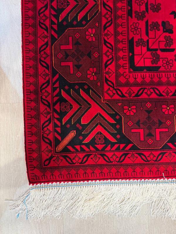 Iranian Machine-Made Silk Carpet – Afghan Design (Red)