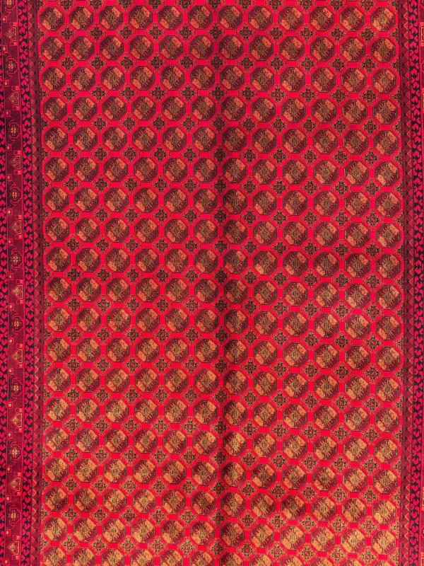 Iranian Machine-Made Silk Carpet – Afghan Design with Red Background (120×180 cm)