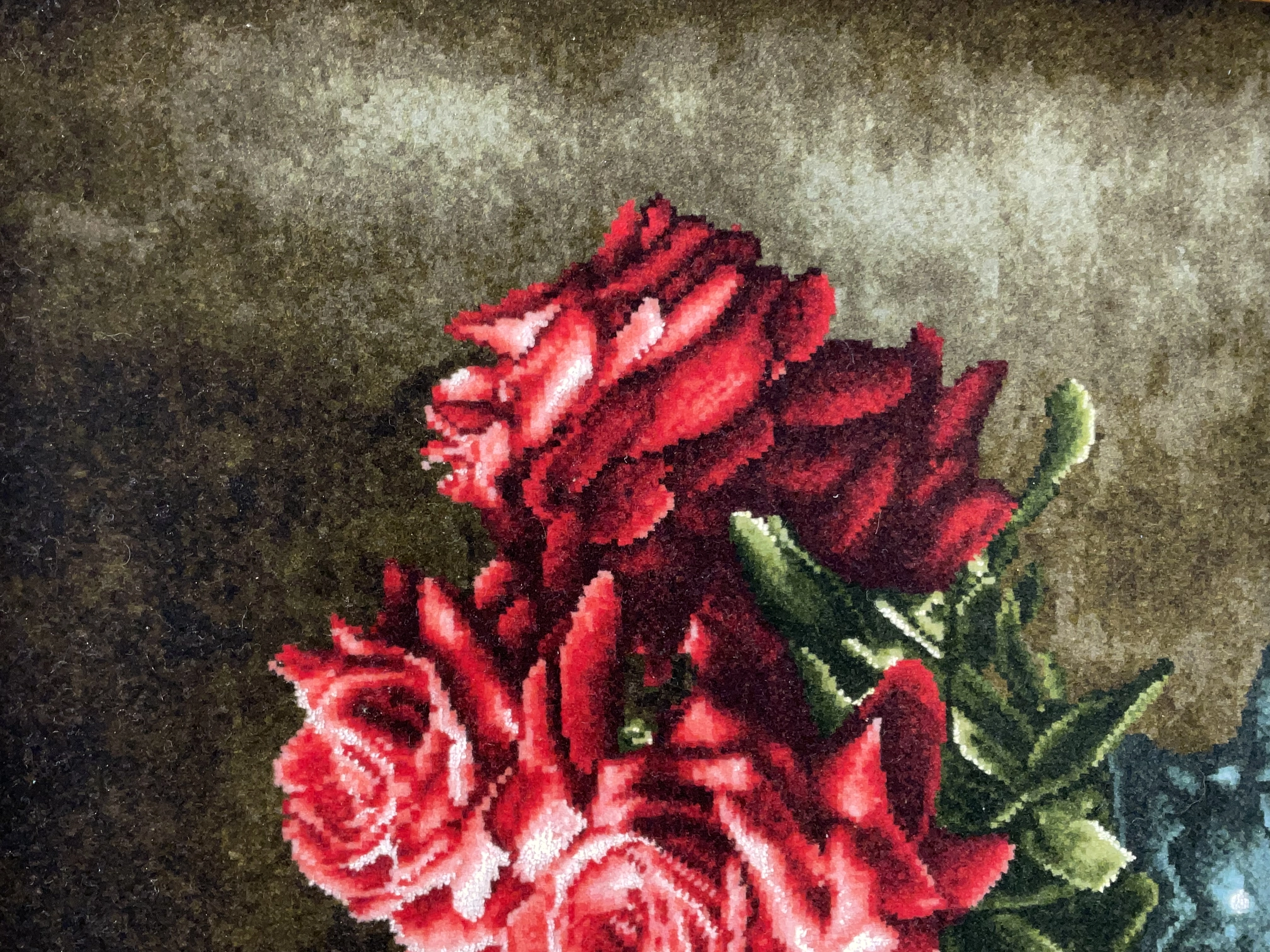 Luxury Handwoven Iranian Wall Carpet – Rose Flower | 50x73 cm | Wool & Silk | Made in Iran